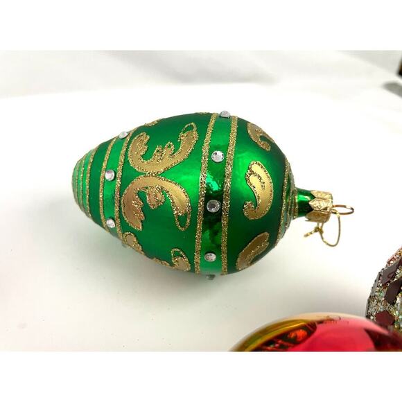 VTG Glitter Glass Ornaments Lot of 8 Round Sphere Hand Painted Czech Bulb - Picture 10 of 16